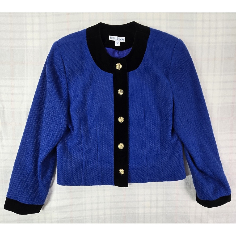 Vintage David Brooks Women's Wool Lady Jacket Gold Buttons Royal Blue 10